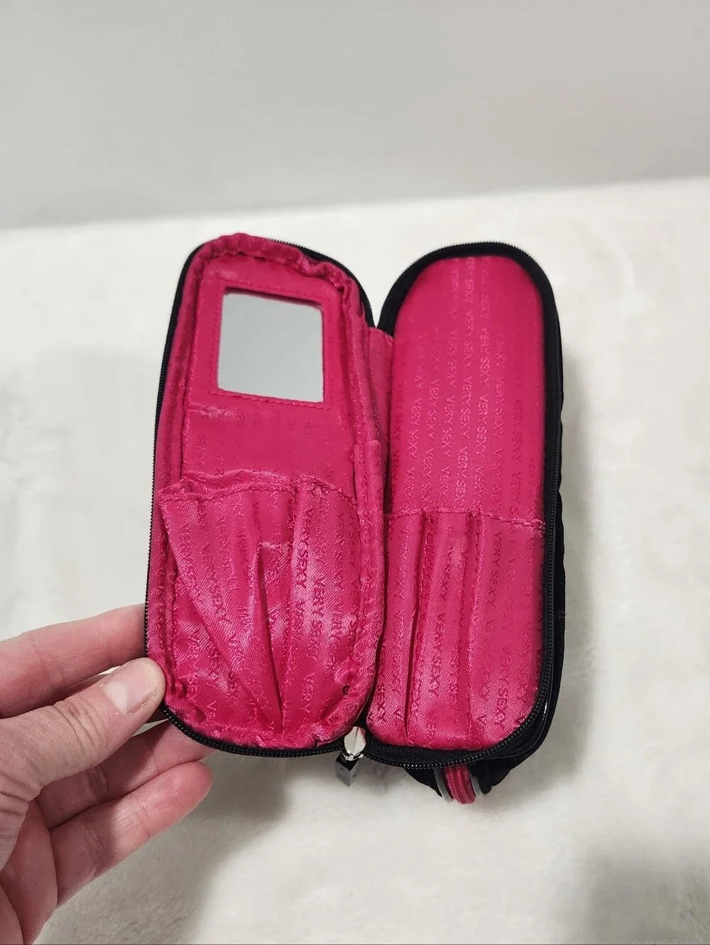 Victoria's Secret VS Very Sexy Black Velvet Rhinestone Makeup Cosmetic Bag Pouch